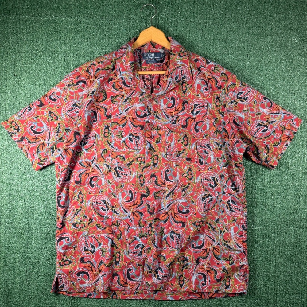 Polo Ralph Lauren Shirt Mens L Red Good Caldwell Paisley Cotton Button Down